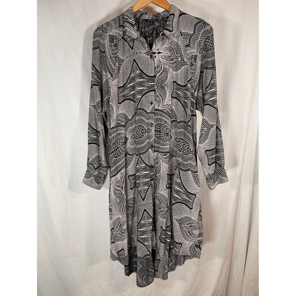 Obey N°89 Propaganda Women Black White Geometric Viscose Shirt Dress Large